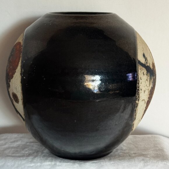 Studio Art Pottery Vase 8" Orb Sphere Shaped Brown Glazed Vtg RARE - Picture 8 of 16